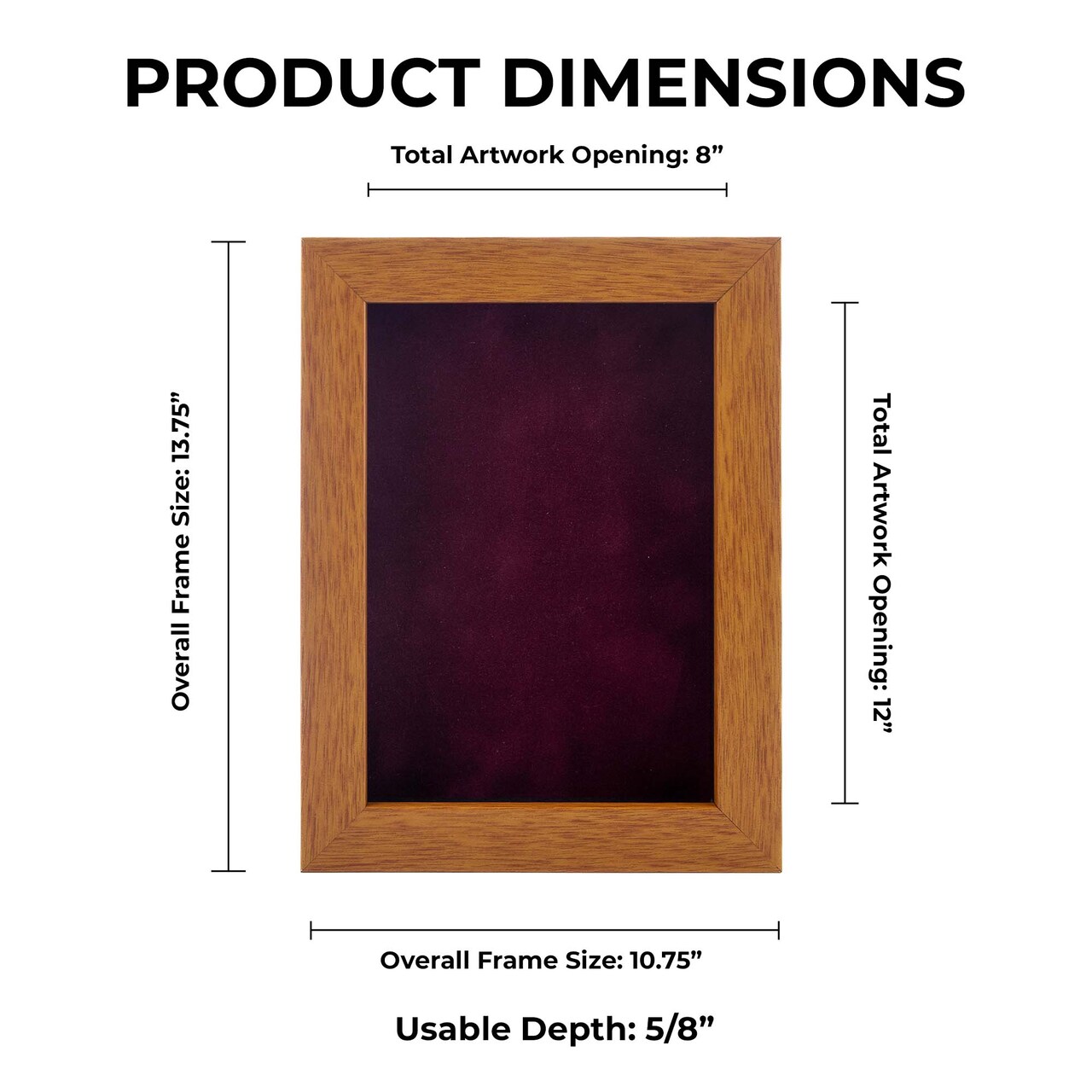 Warm Honey Brown Wood Shadow Box Frame with Acrylic Front - Dark Red Suede Backing, 30 Sizes